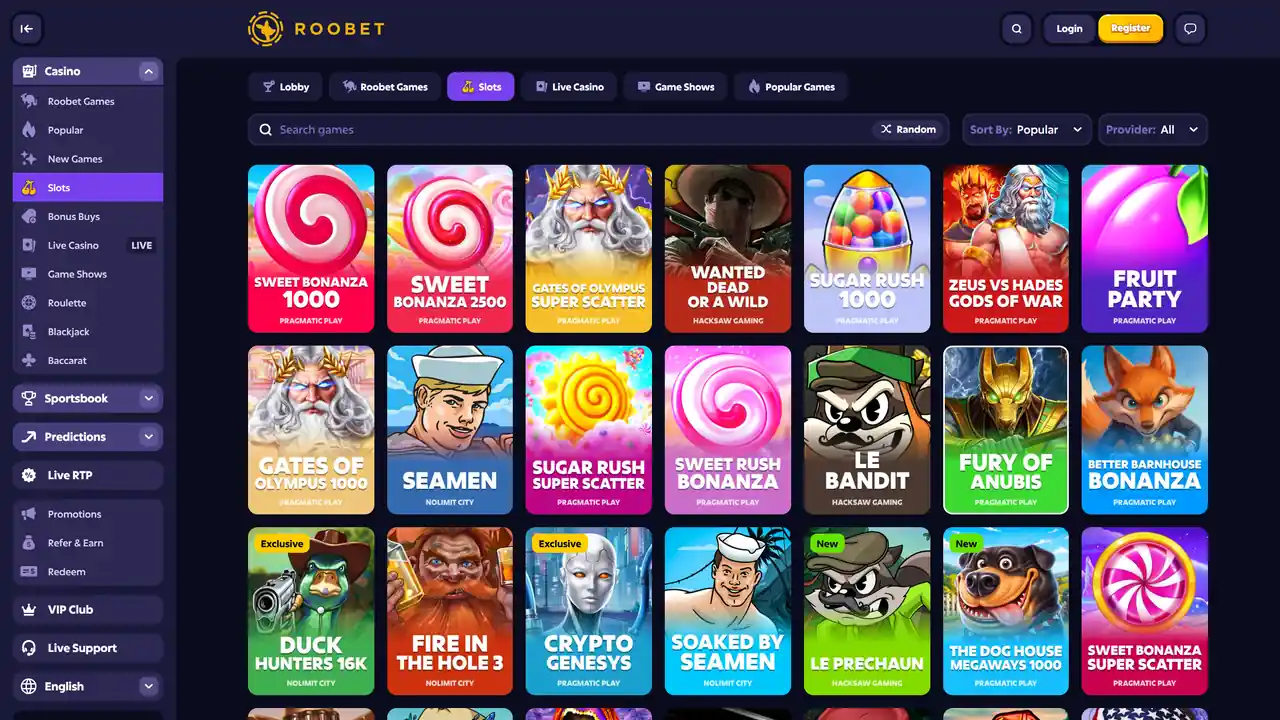 Catalogue de jeux du casino ROOBET