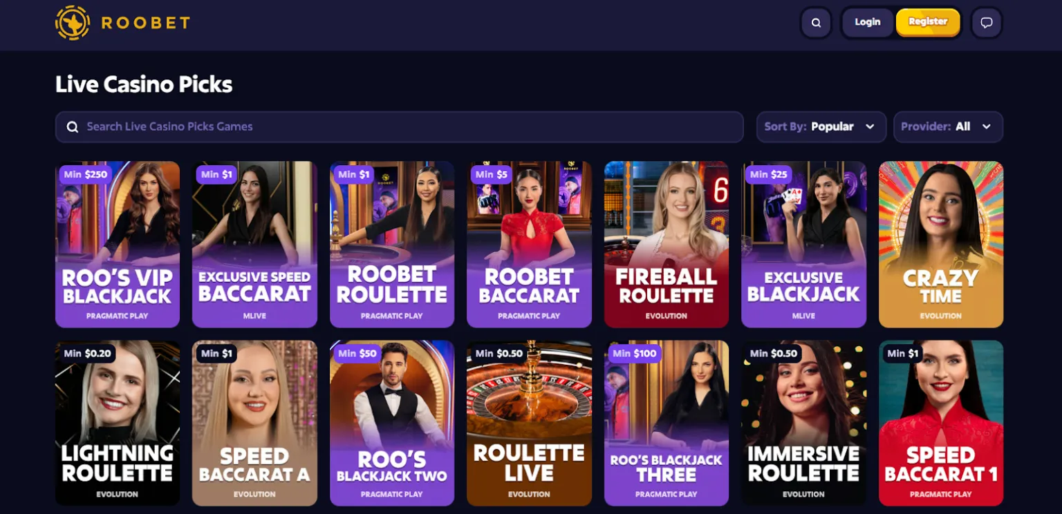 Table de live casino sur ROOBET